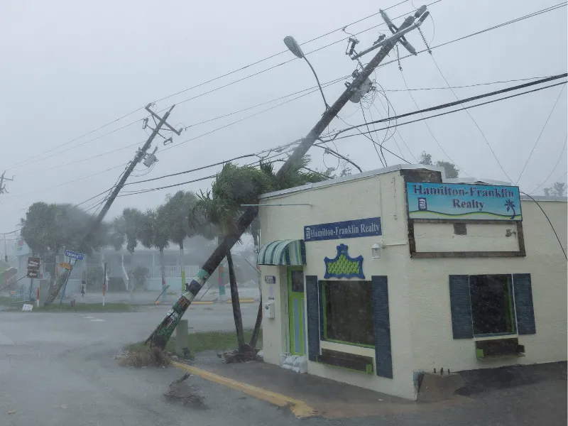 Photograph of broken utility poles as Hurricane Milton approached Fort Myers, Florida taken on October 9, 2024. (REUTERS/Ricardo Arduengo)